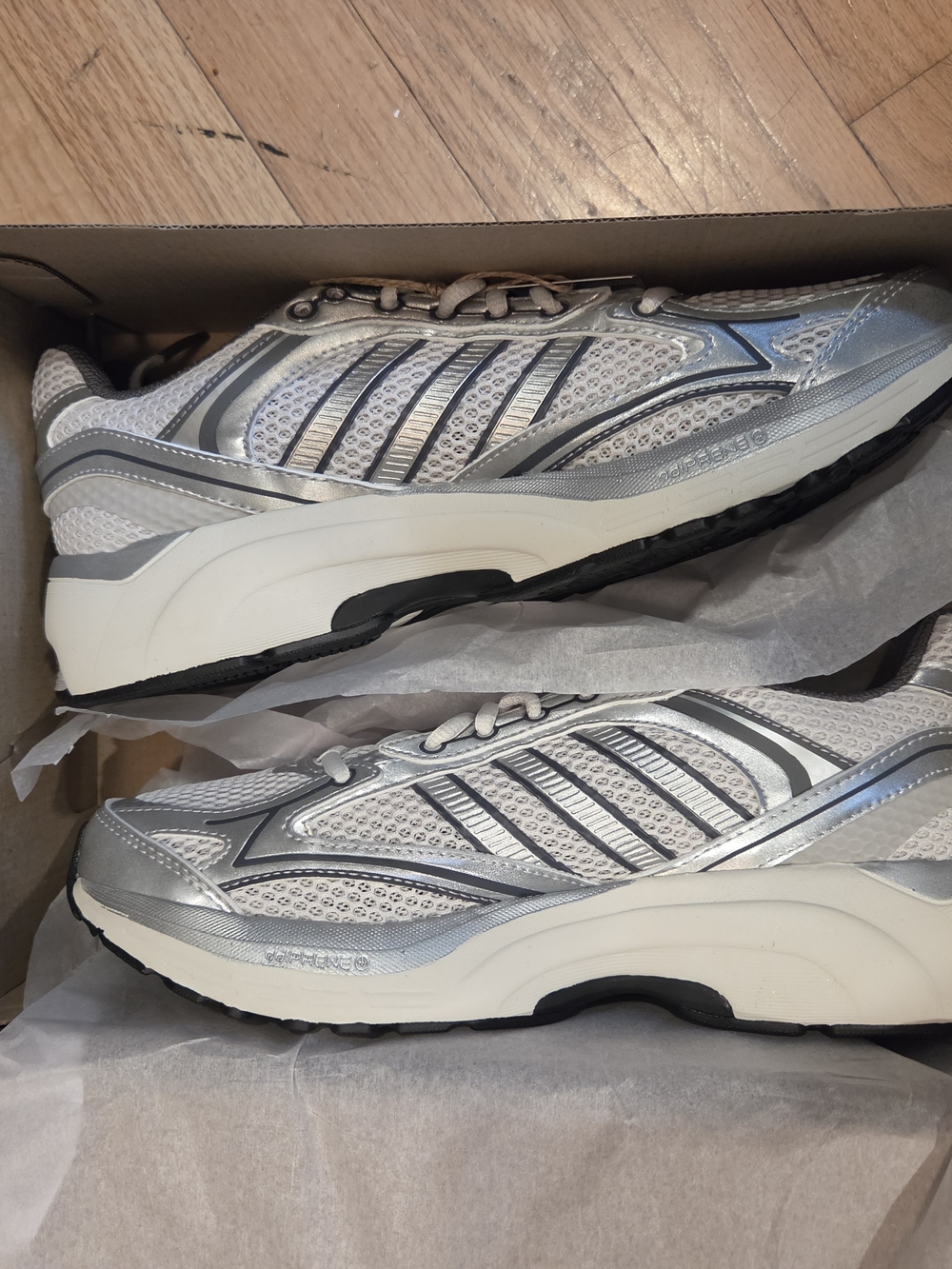 Adidas Silver White Athletic Running Shoes Mens 9 Womens 10